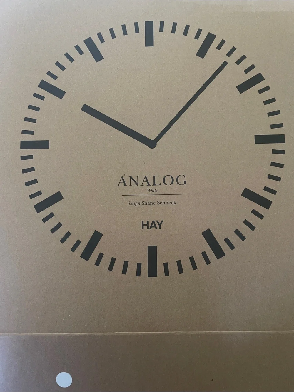 HAY Minimalist White Wall Clock with Black and Gold Markers, NEW